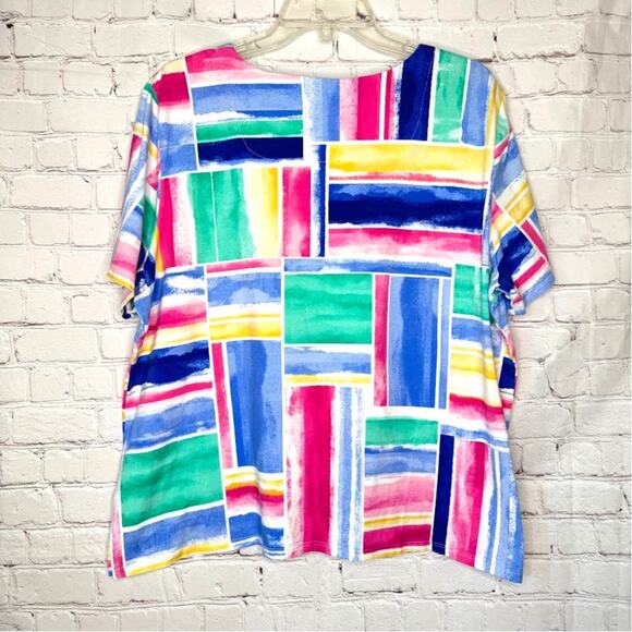 Alfred Dunner Wms XL Colorful Rectangular Pattern Embellished Square Neck Top0 - Picture 2 of 7